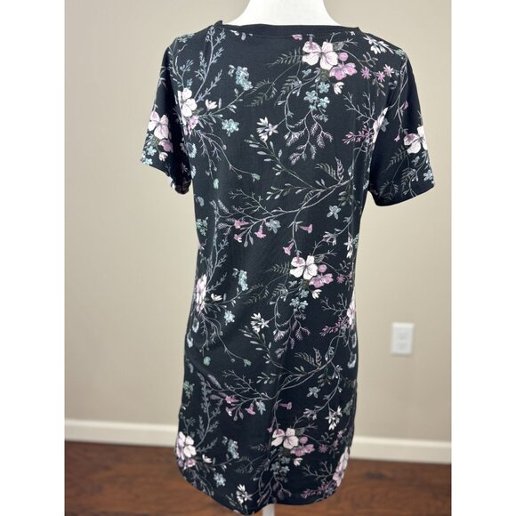 NEW LuLaRoe Womens Knit Tunic Top S Short Sleeve Pink Black Floral Scoop Neck - Picture 2 of 6